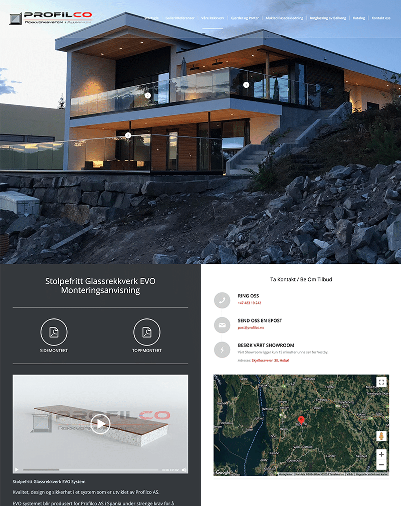 Nettside utviklet av Bjerkewebdesign for Profilco AS